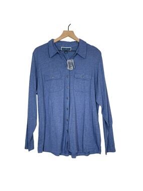 NEW Karen Scott Button Down Shirt Women's Plus Size 1X Blue Long Sleeve Casual